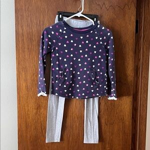 Heart Pattern Kids Long Sleeve Top & Grey Leggings Set